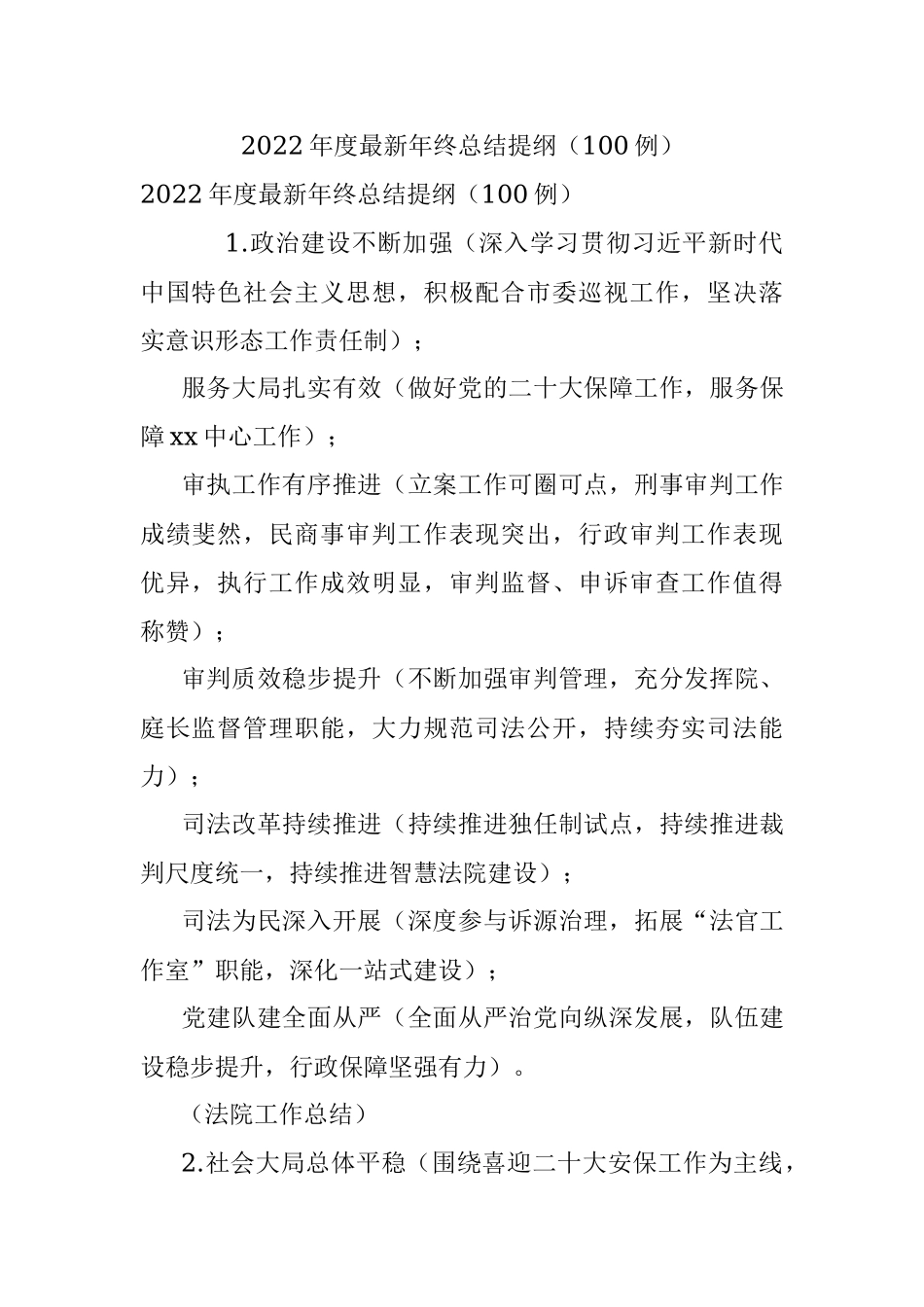 2022年度最新年终总结提纲（100例）.docx_第1页