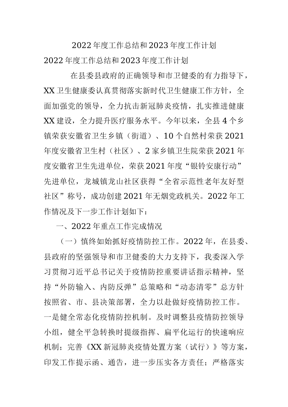 2022年度工作总结和2023年度工作计划.docx_第1页