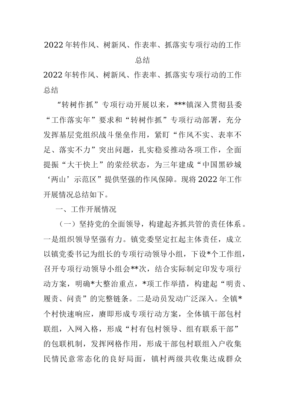 2022年转作风、树新风、作表率、抓落实专项行动的工作总结.docx_第1页