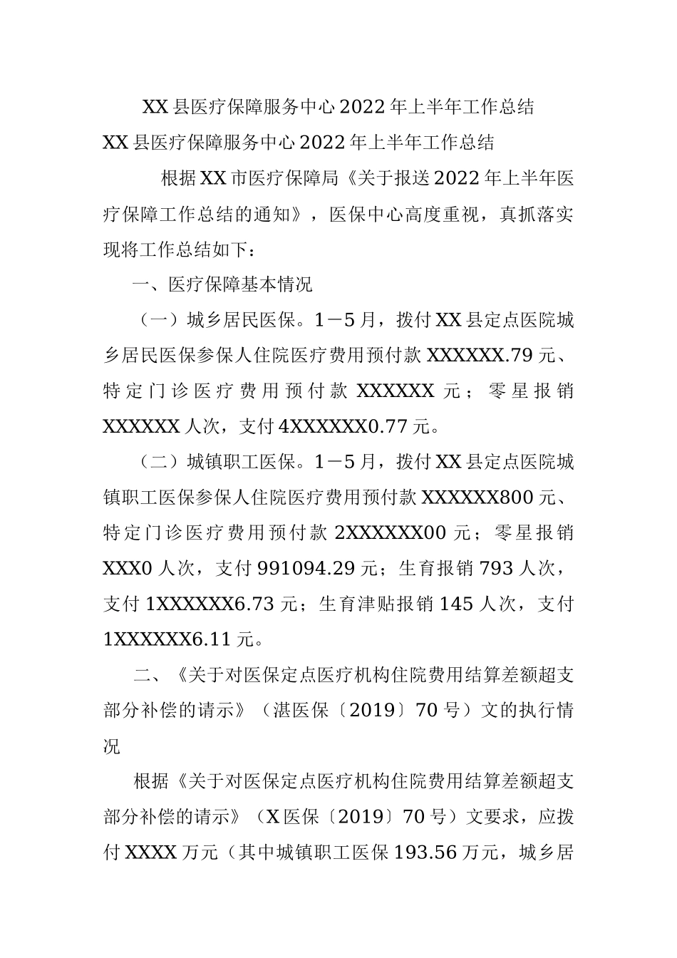 XX县医疗保障服务中心2022年上半年工作总结.docx_第1页