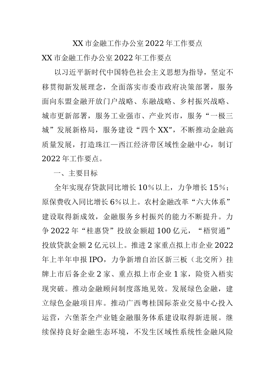 XX市金融工作办公室2022年工作要点.docx_第1页