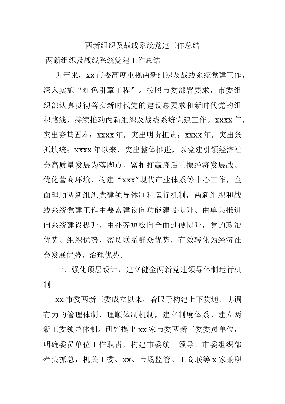 两新组织及战线系统党建工作总结.docx_第1页