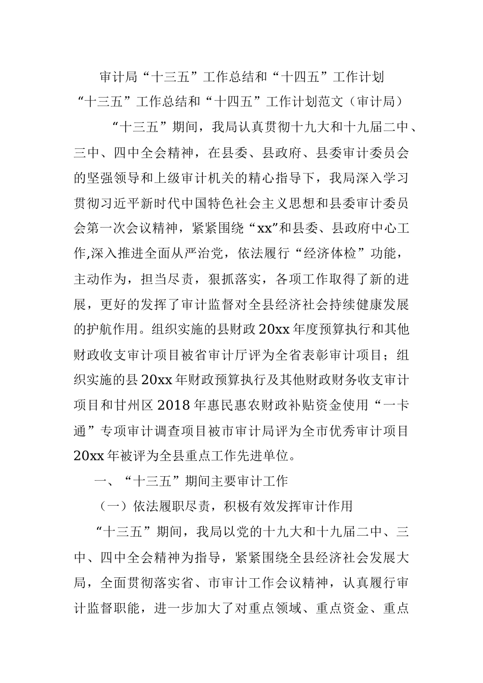 审计局“十三五”工作总结和“十四五”工作计划.docx_第1页