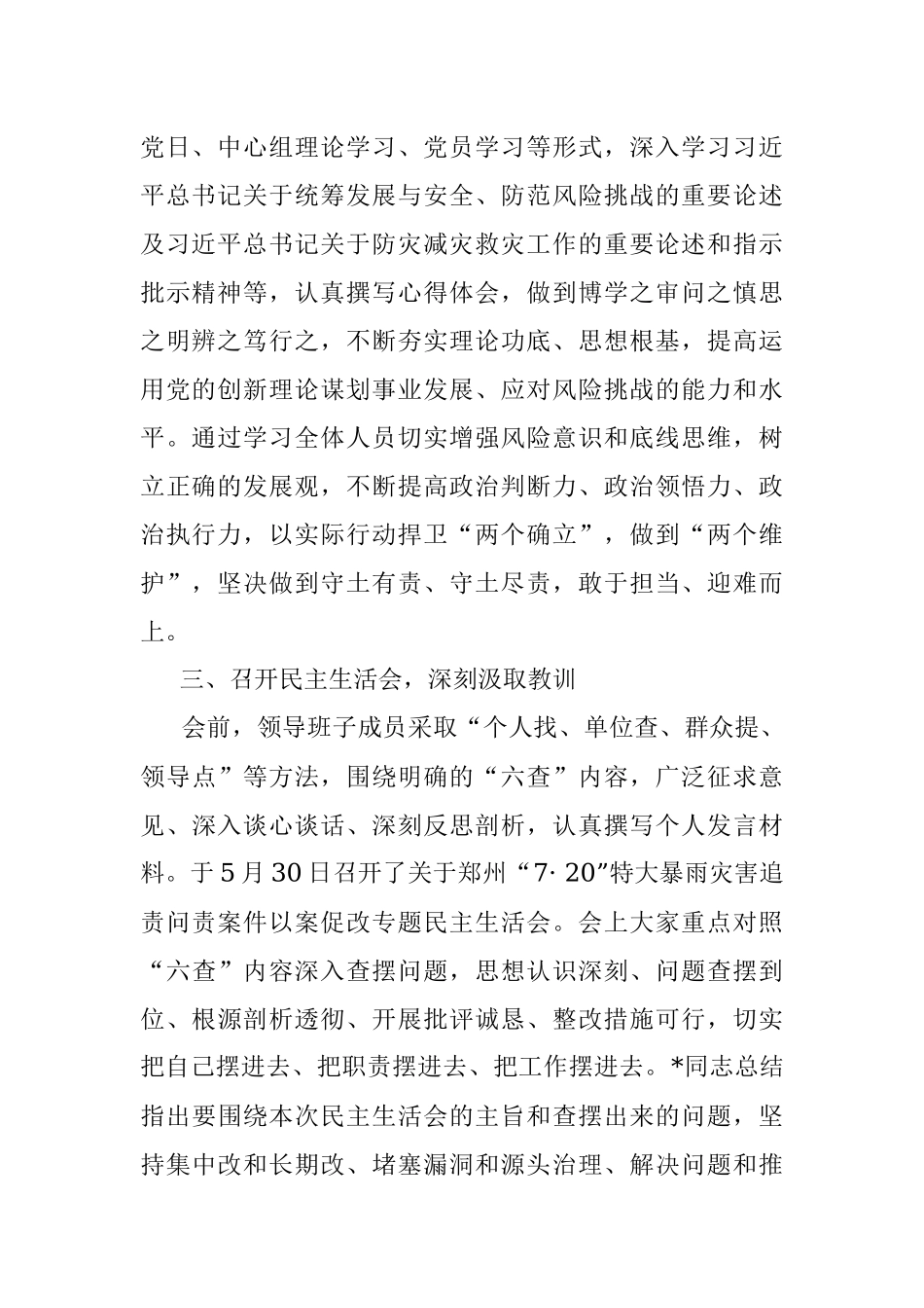 局党组郑州7·20特大暴雨灾害追责问责案件以案促改工作总结.docx_第2页