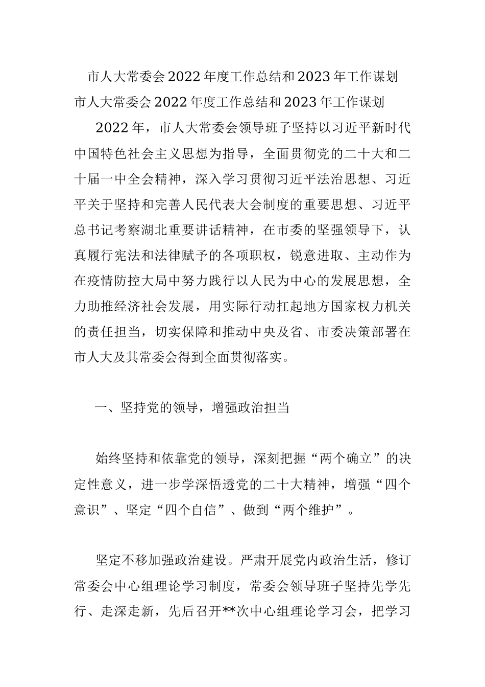 市人大常委会2022年度工作总结和2023年工作谋划.docx_第1页