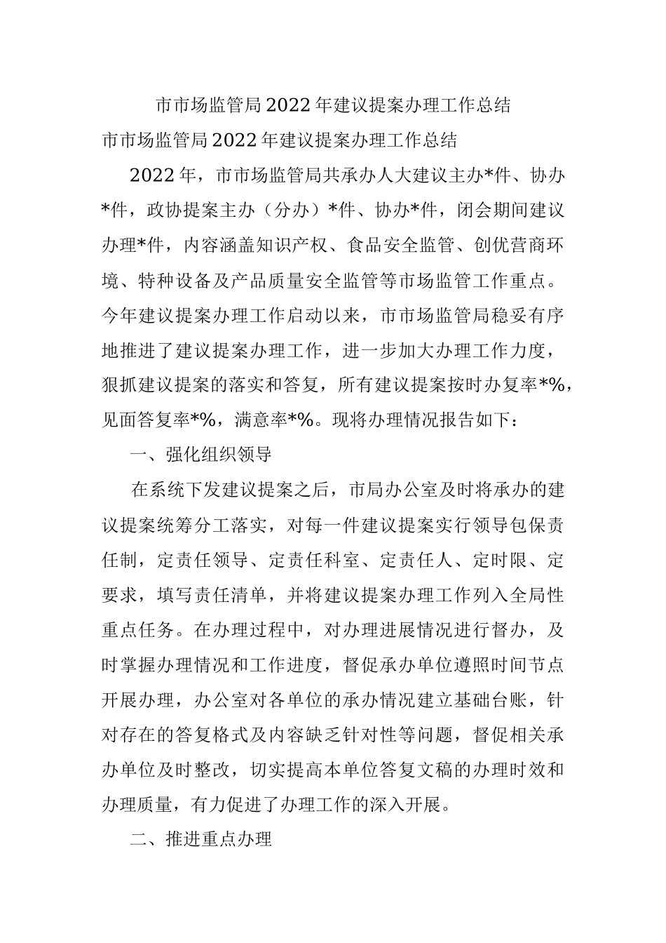 市市场监管局2022年建议提案办理工作总结.docx_第1页