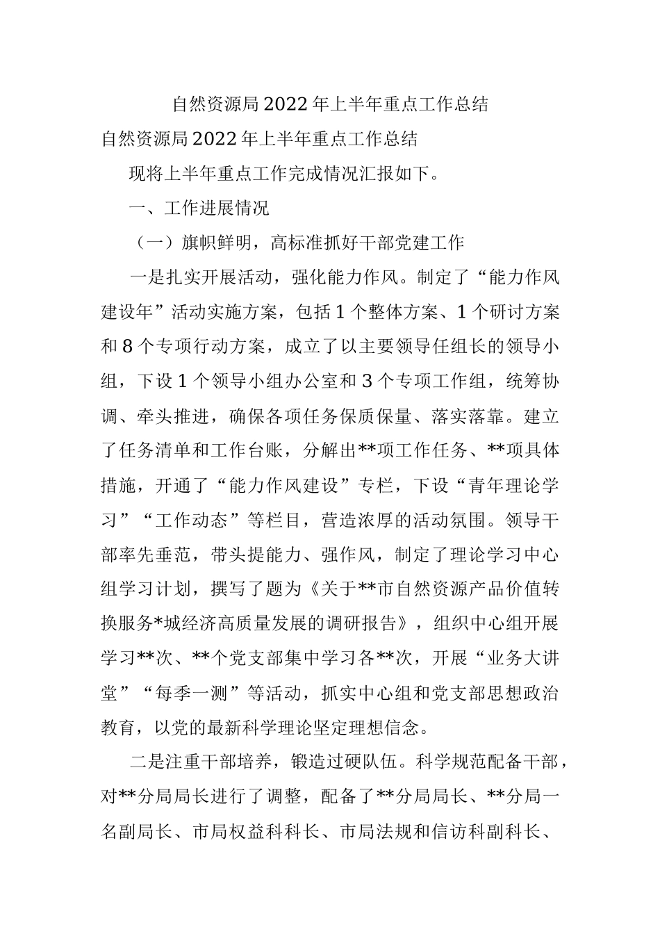 自然资源局2022年上半年重点工作总结.docx_第1页