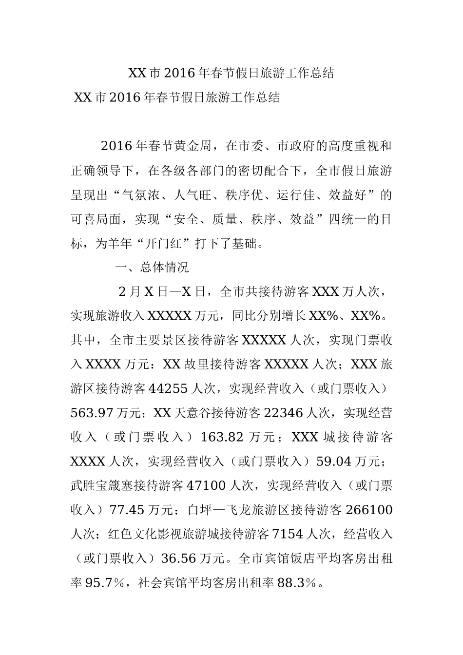 XX市2016年春节假日旅游工作总结.docx_第1页