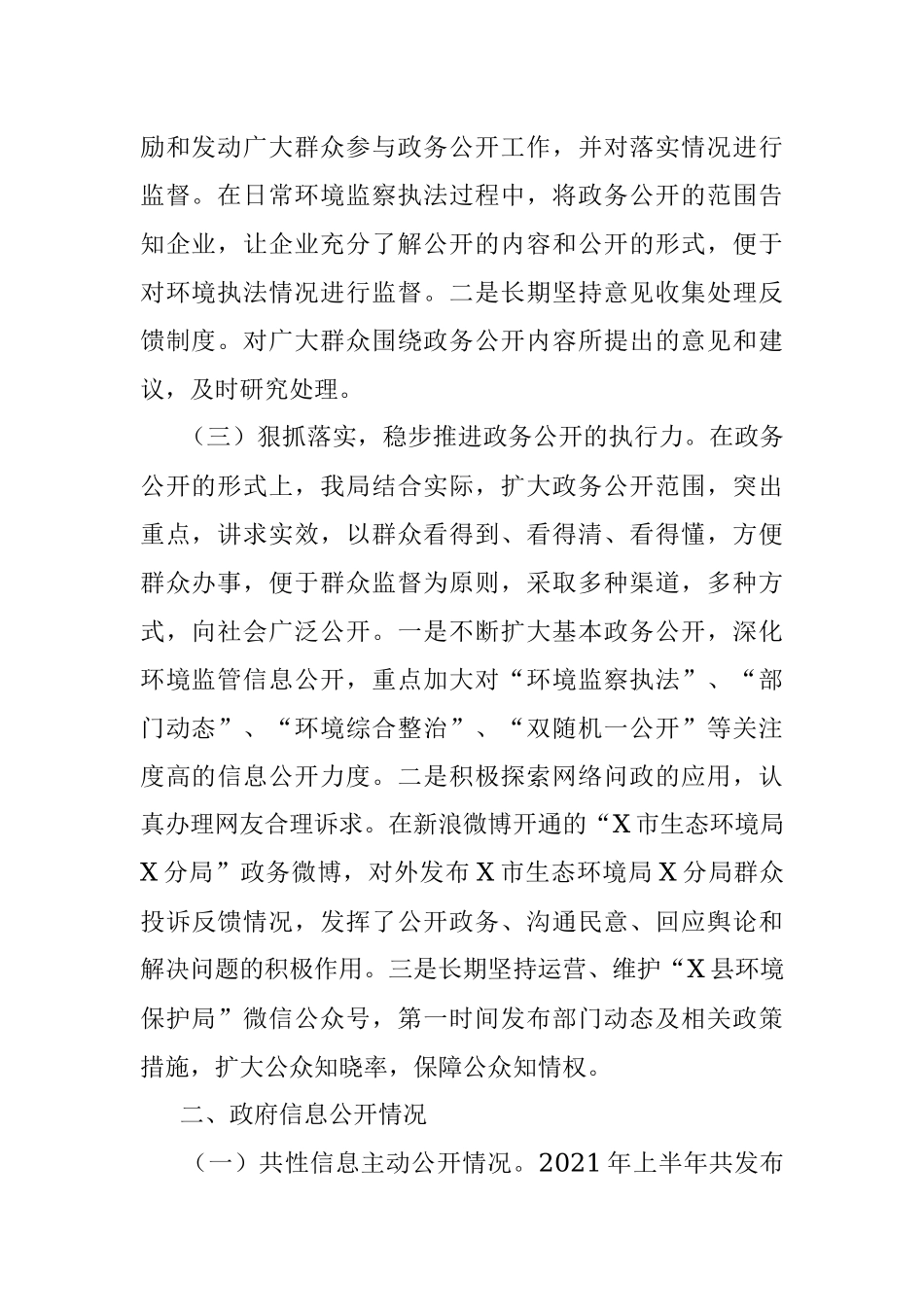 X市生态环境局2021年上半年政务公开工作总结.docx_第2页