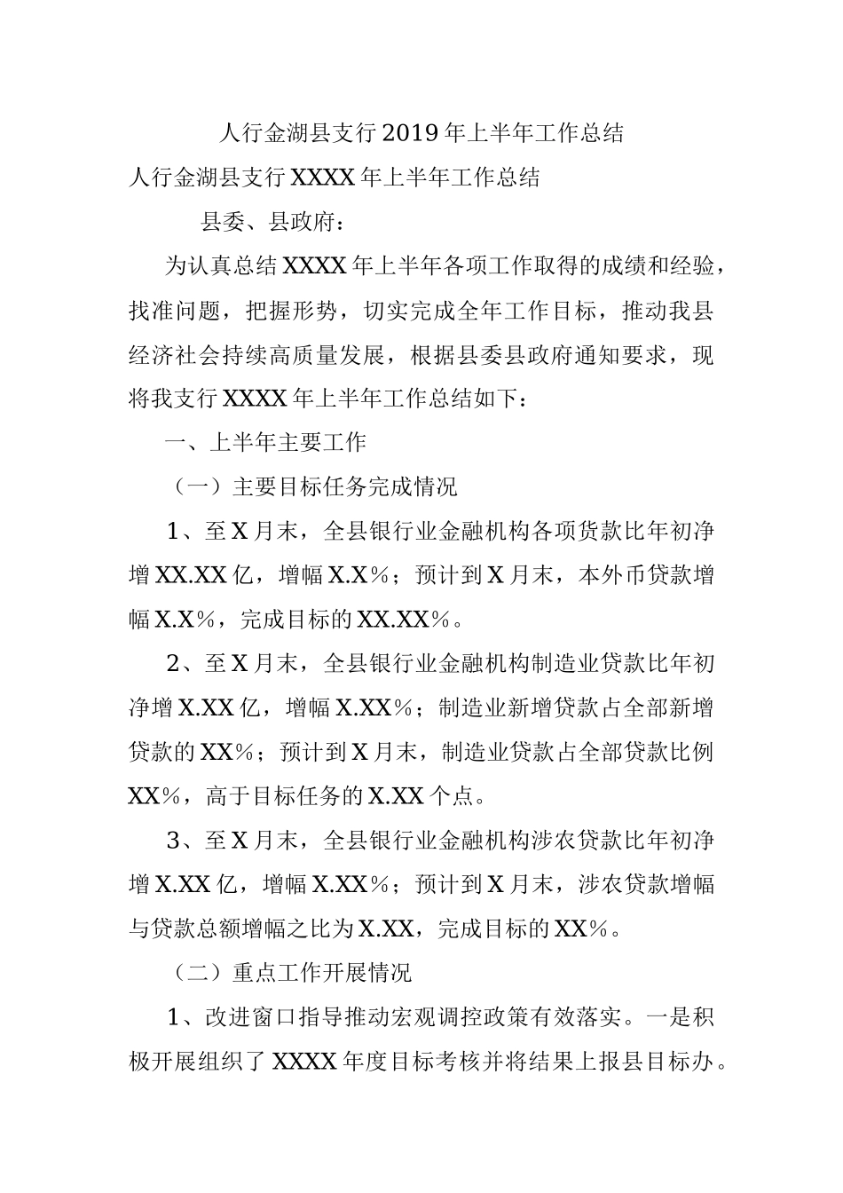 人行金湖县支行2019年上半年工作总结.docx_第1页
