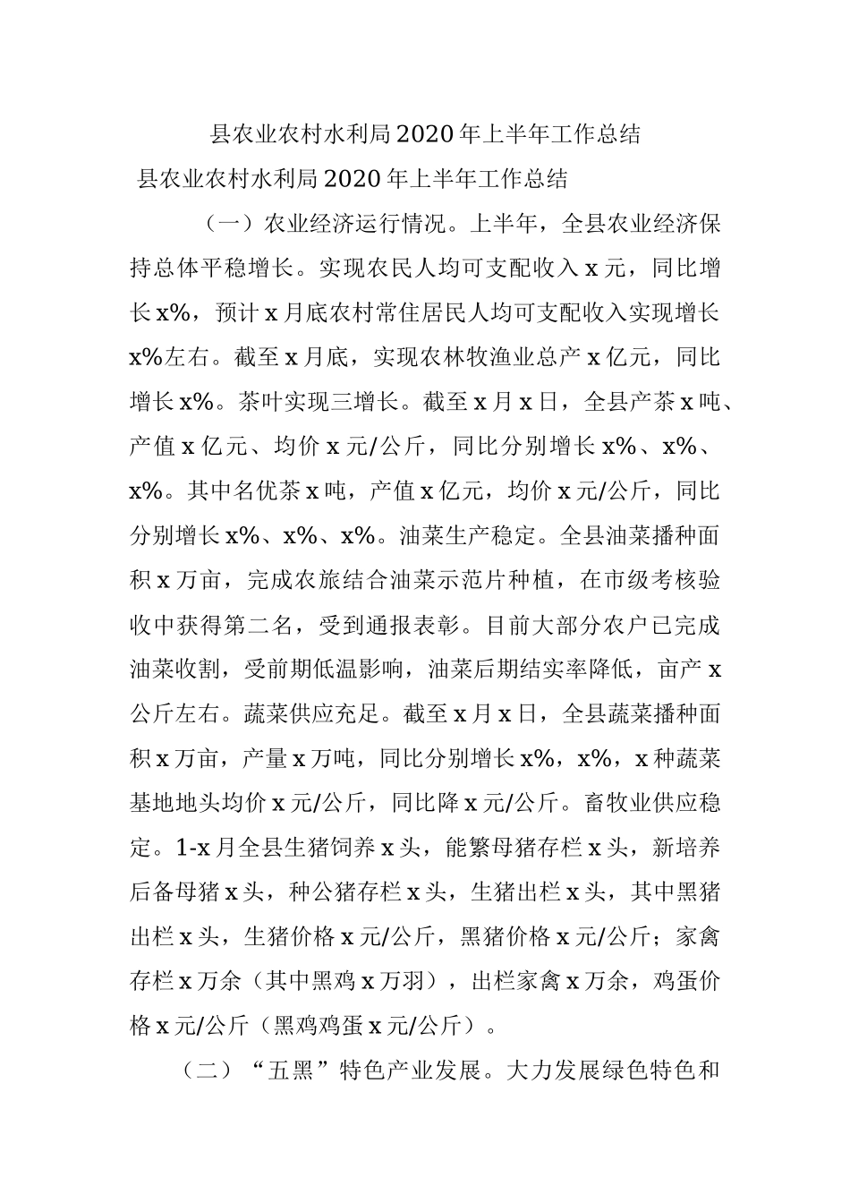 县农业农村水利局2020年上半年工作总结.docx_第1页
