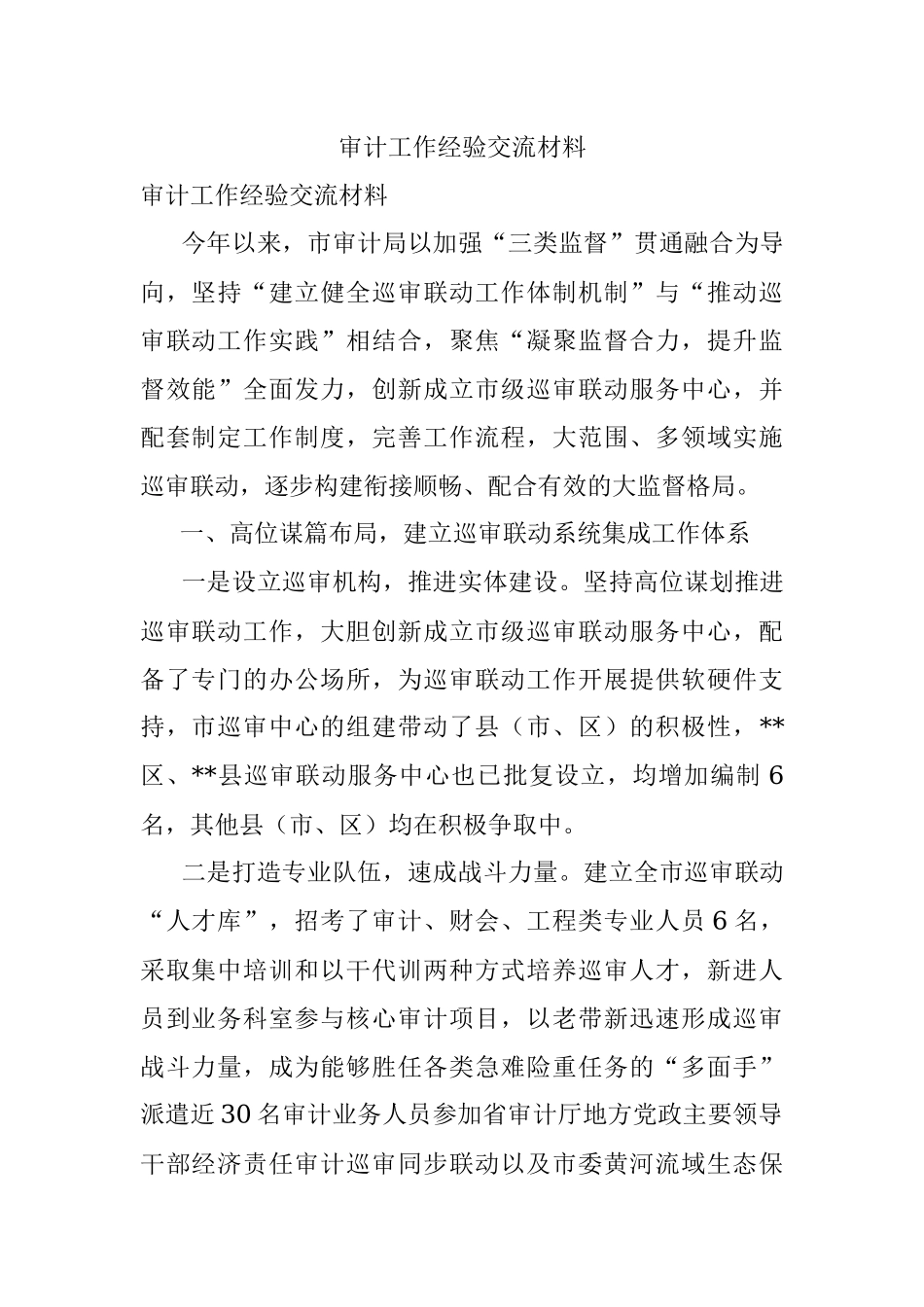审计工作经验交流材料.docx_第1页