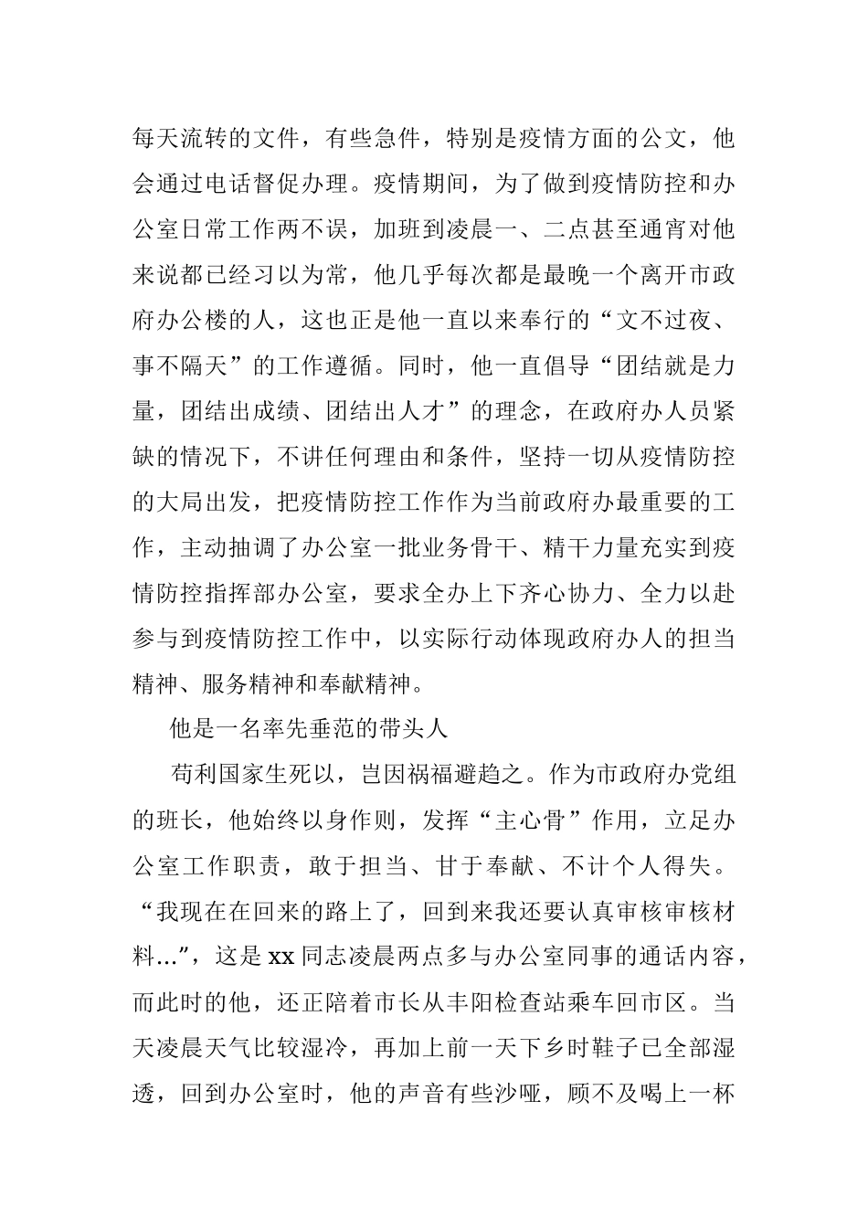 忠于平凡岗位 奔于两点“疫”线---市政府办公室党组书记、主任先进事迹.docx_第3页