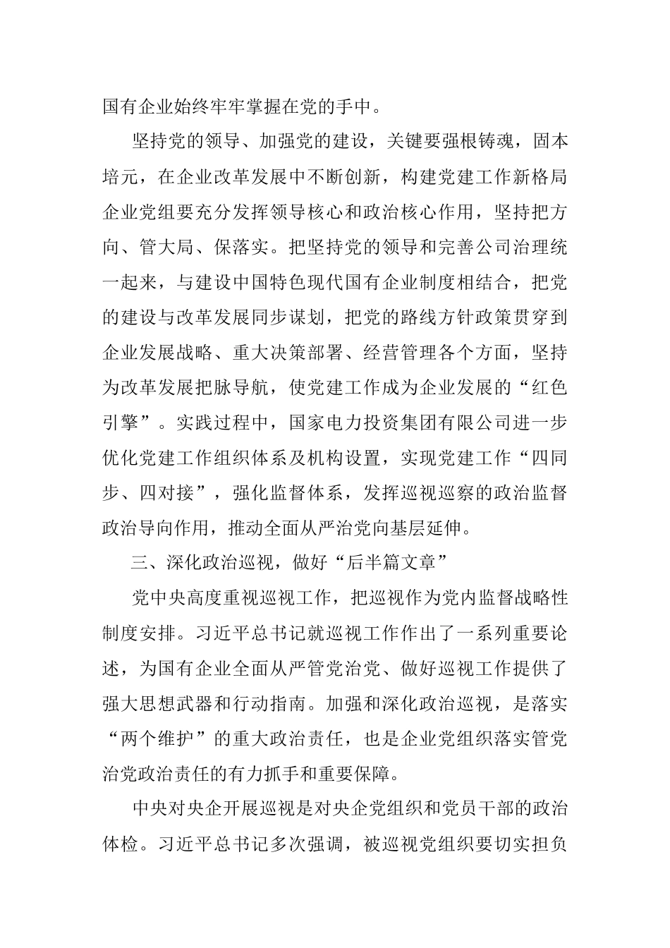 推动全面从严治党在国企落实落地——国家电力党委书记在全市全面从严治党研讨会上交流发言.docx_第3页