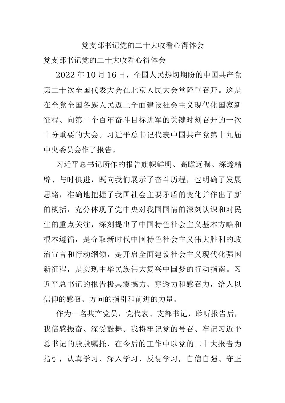 党支部书记党的二十大收看心得体会.docx_第1页