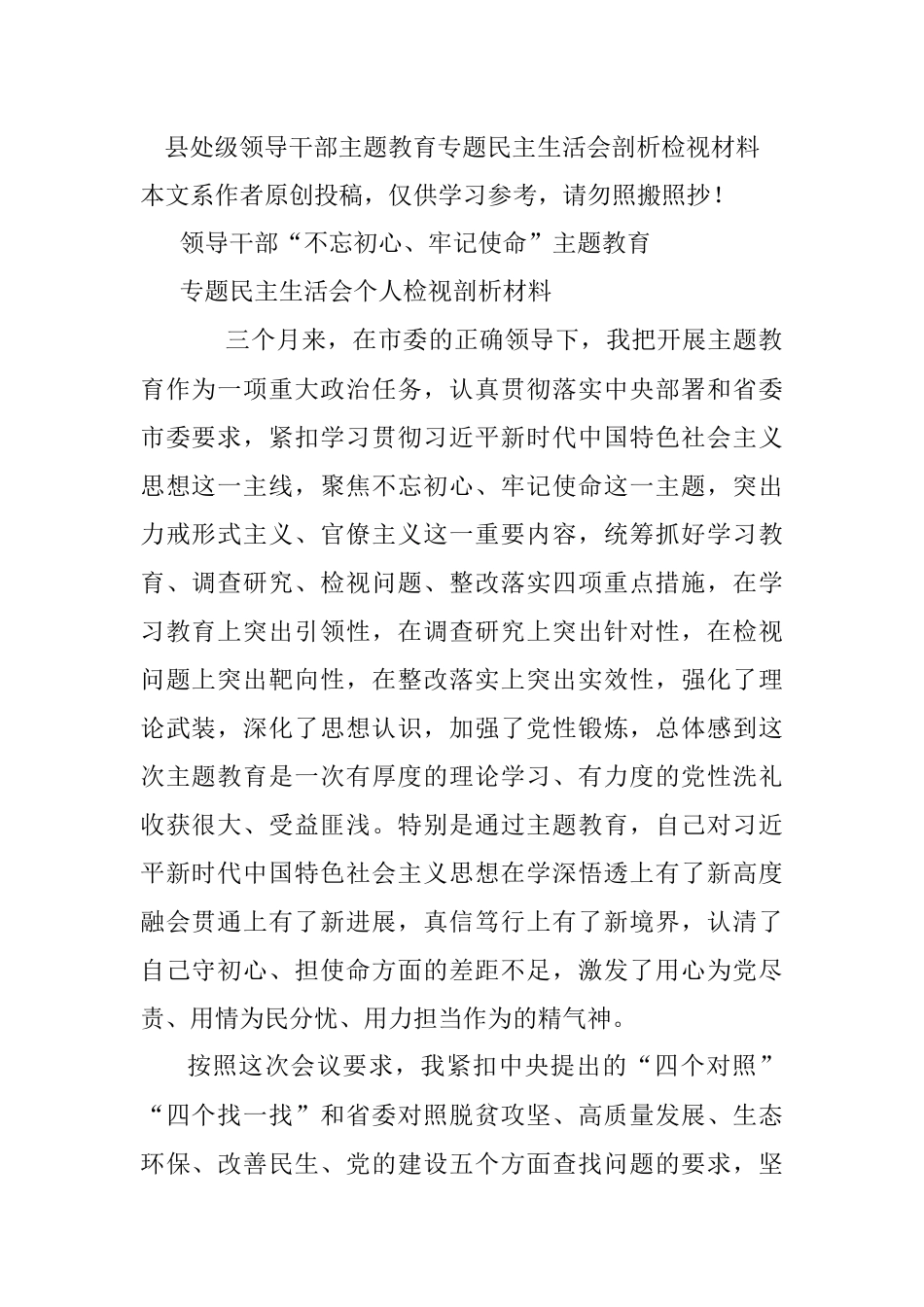 县处级领导干部主题教育专题民主生活会剖析检视材料.docx_第1页