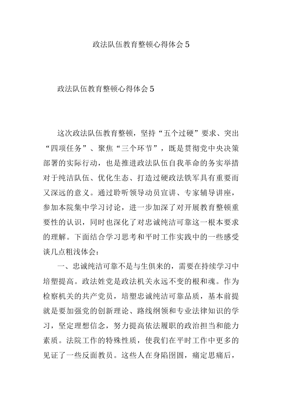 政法队伍教育整顿心得体会5.docx_第1页
