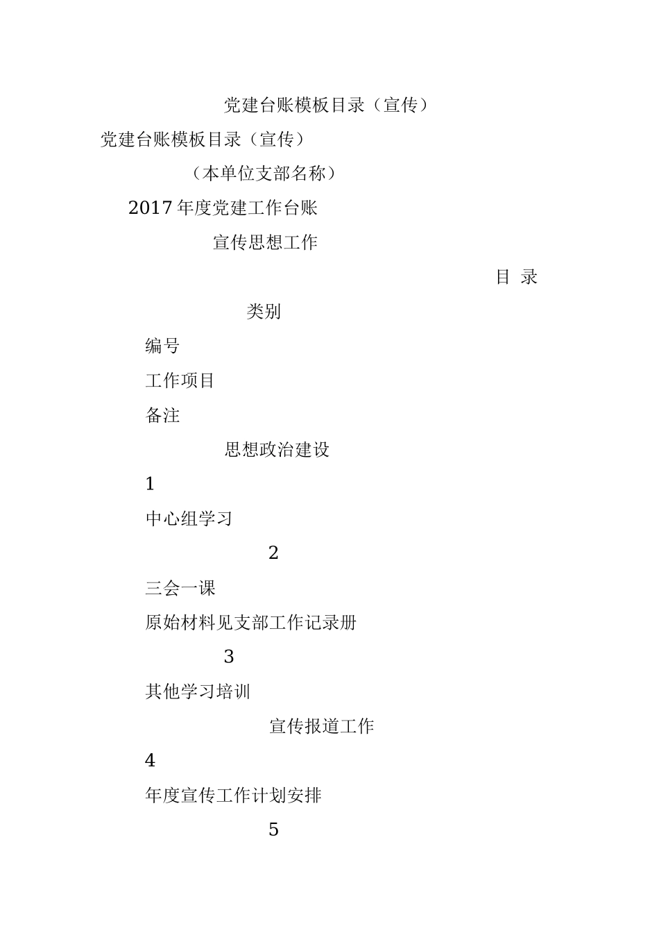 党建台账模板目录（宣传）.docx_第1页
