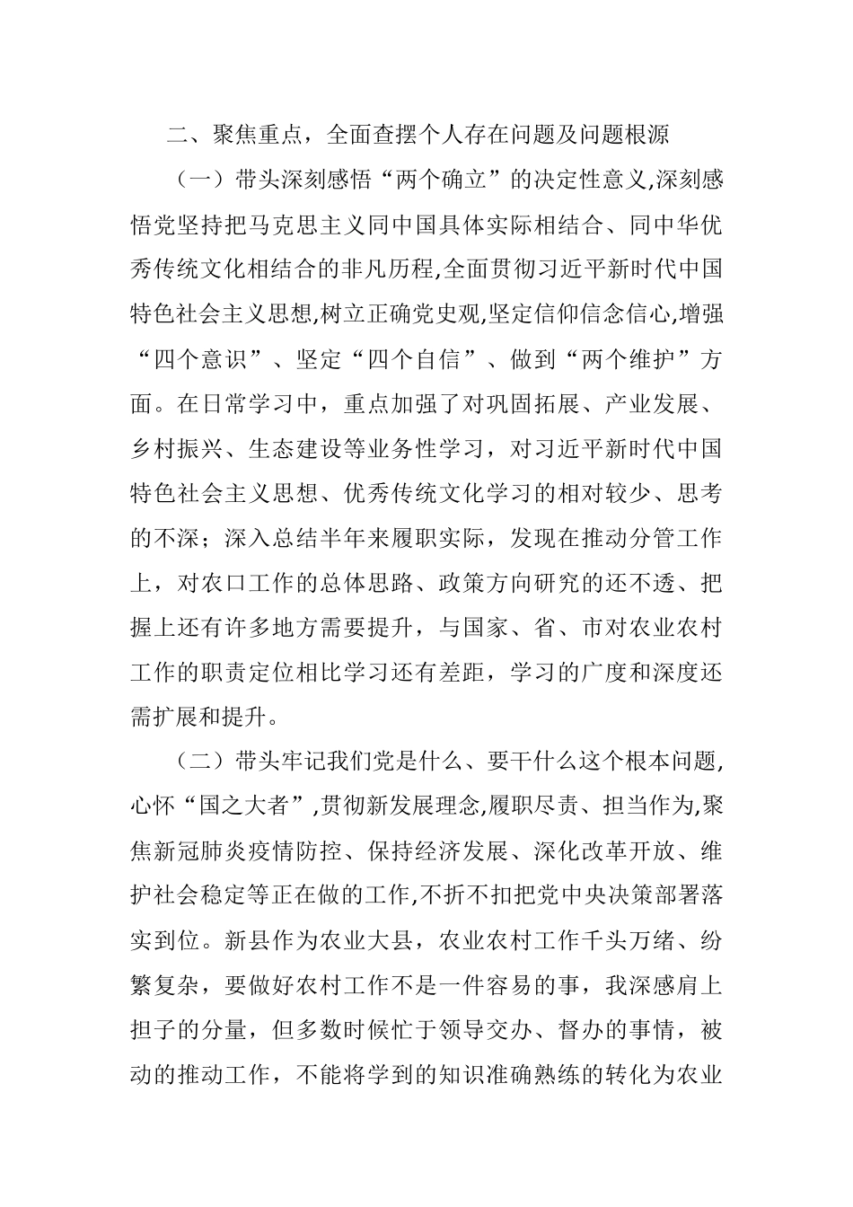 副县长党史学习教育专题民主生活会五个带头发言提纲.docx_第2页