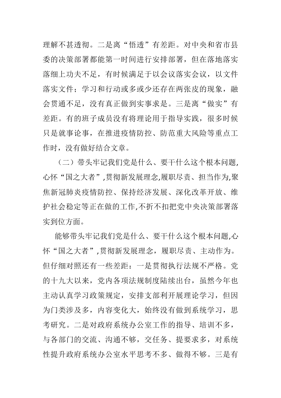 县政府办领导班子党史学习教育专题民主生活会剖析材料.docx_第2页