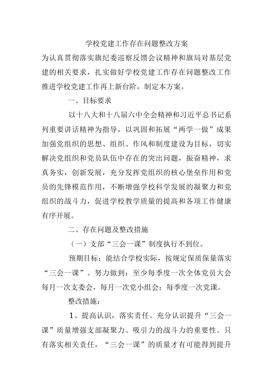 学校党建工作存在问题整改方案.docx_第1页