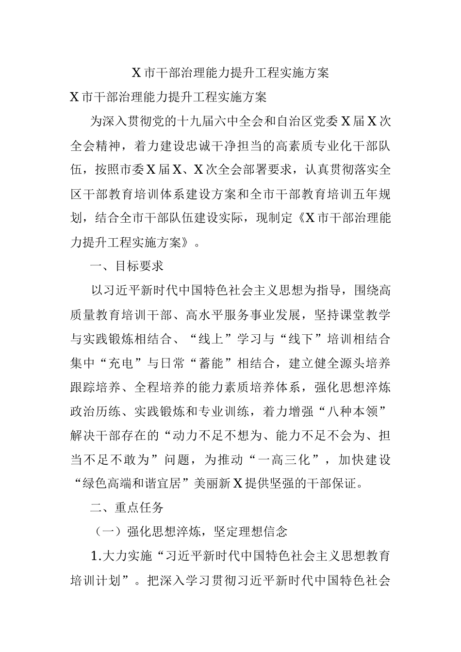 X市干部治理能力提升工程实施方案.docx_第1页