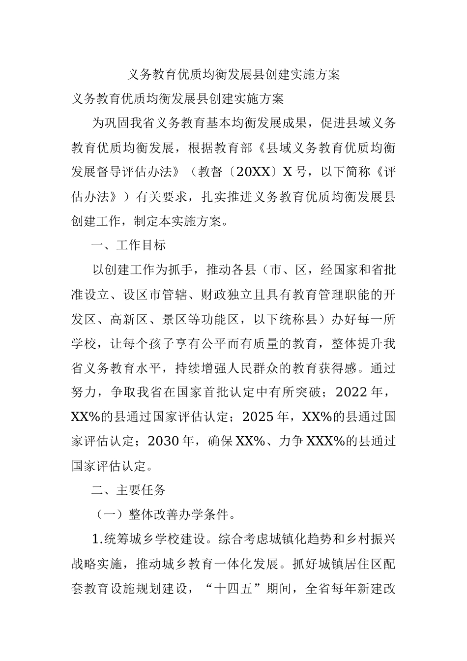 义务教育优质均衡发展县创建实施方案.docx_第1页