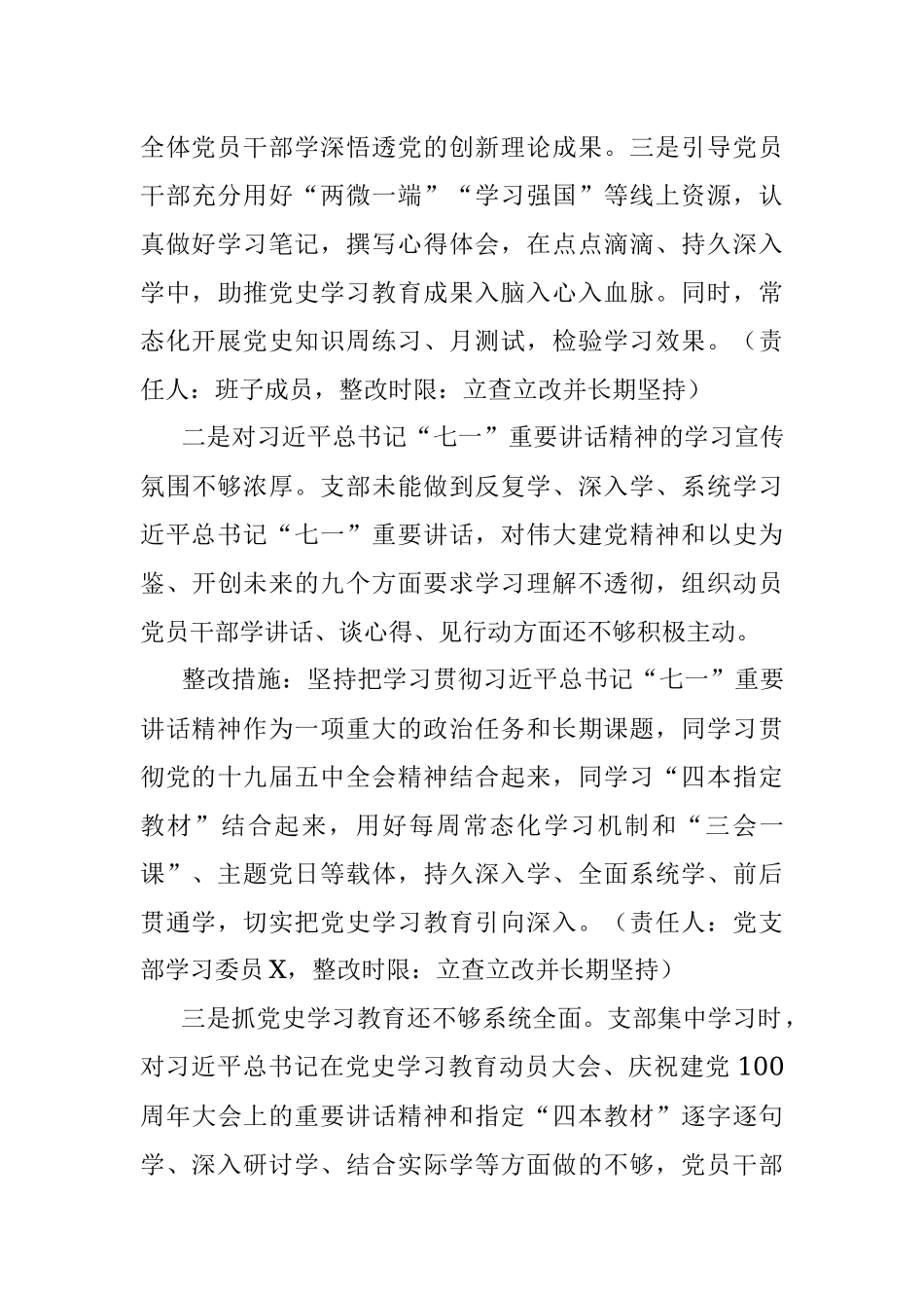 党支部班子党史学习教育专题组织生活会整改方案.docx_第3页