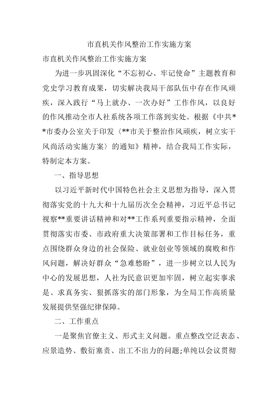 市直机关作风整治工作实施方案.docx_第1页