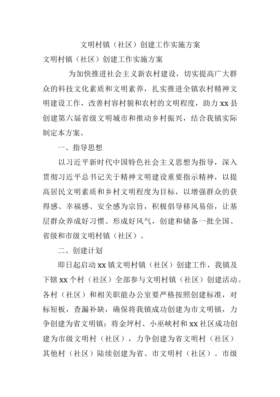 文明村镇（社区）创建工作实施方案.docx_第1页