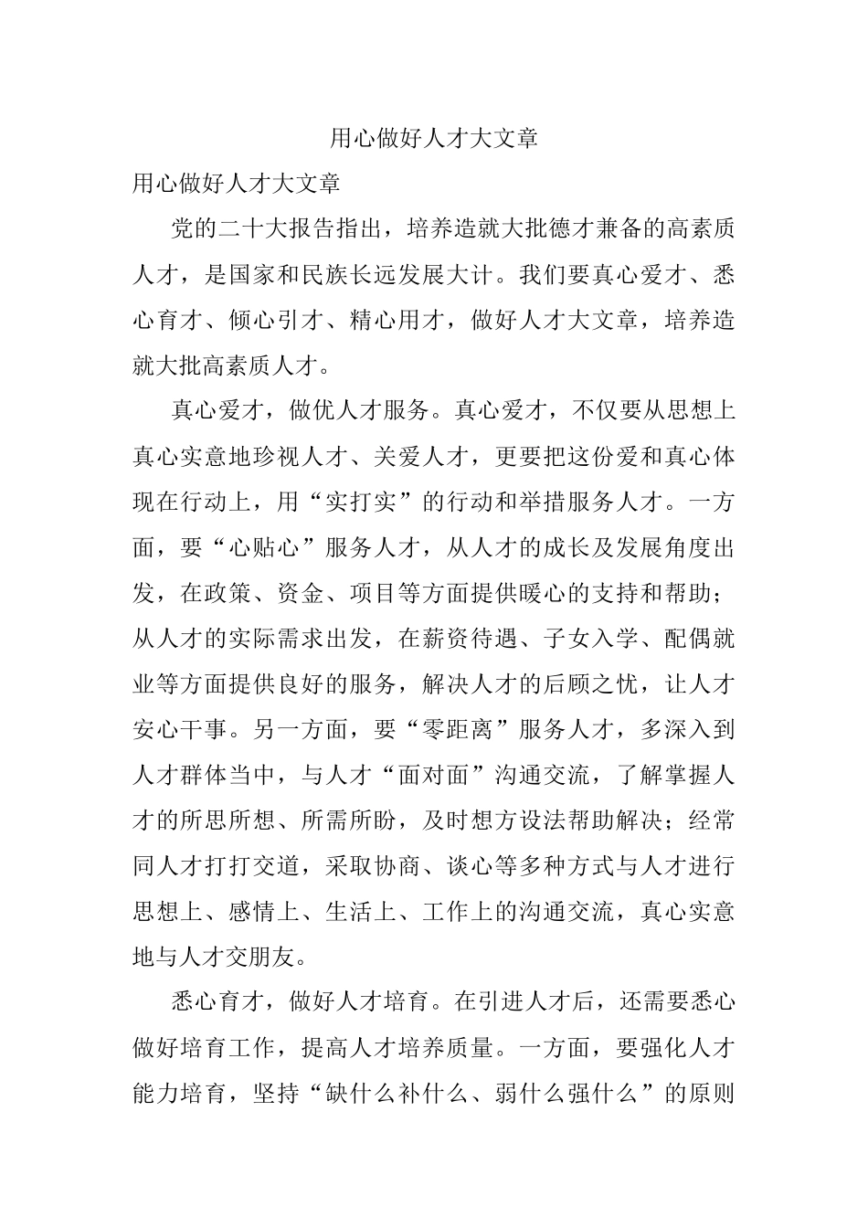 用心做好人才大文章.docx_第1页