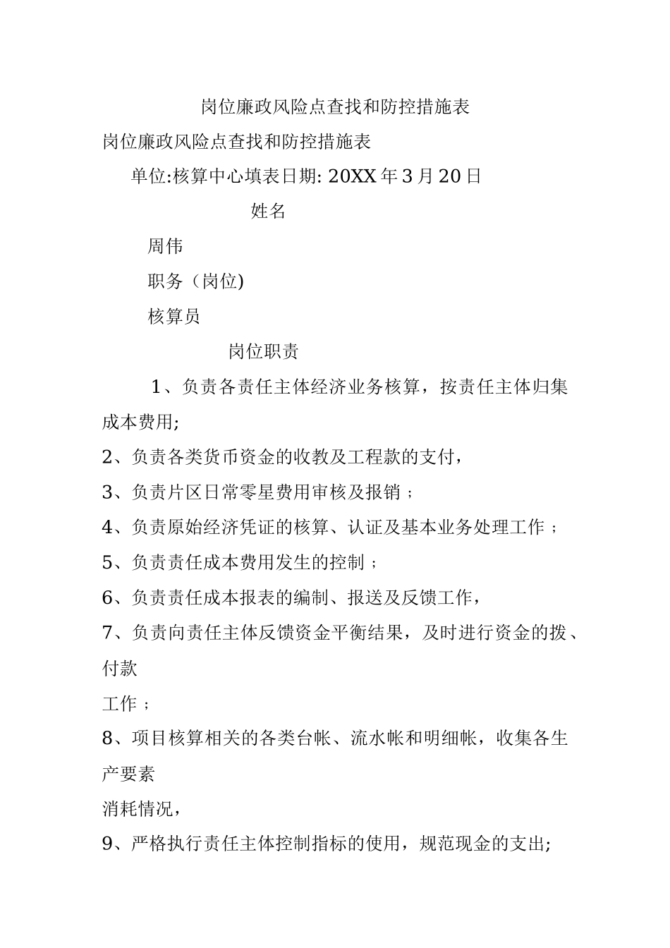 岗位廉政风险点查找和防控措施表.docx_第1页