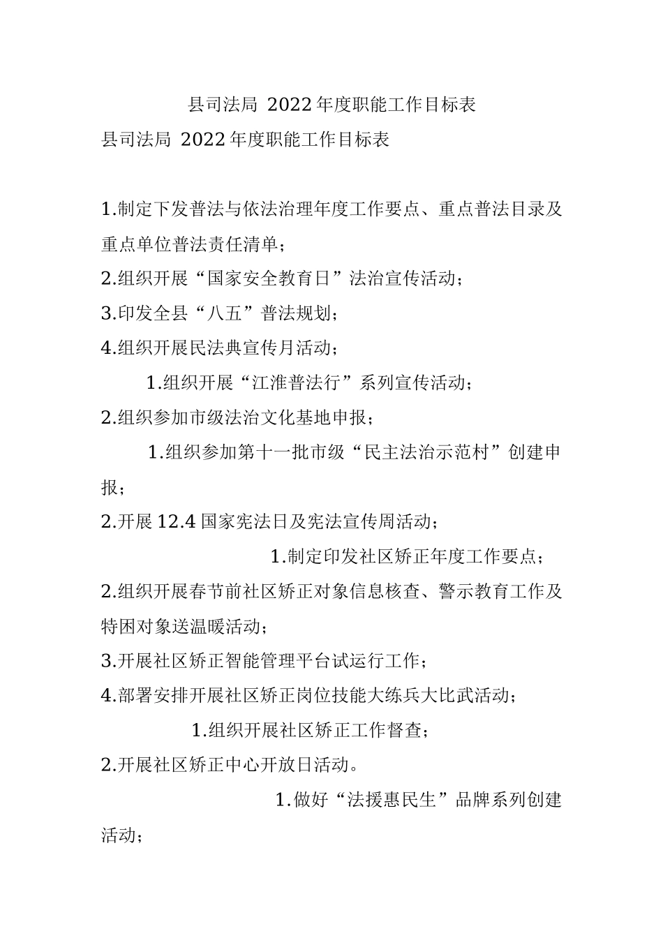 县司法局 2022年度职能工作目标表.docx_第1页