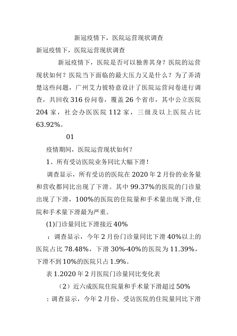 新冠疫情下医院运营现状调查.docx_第1页