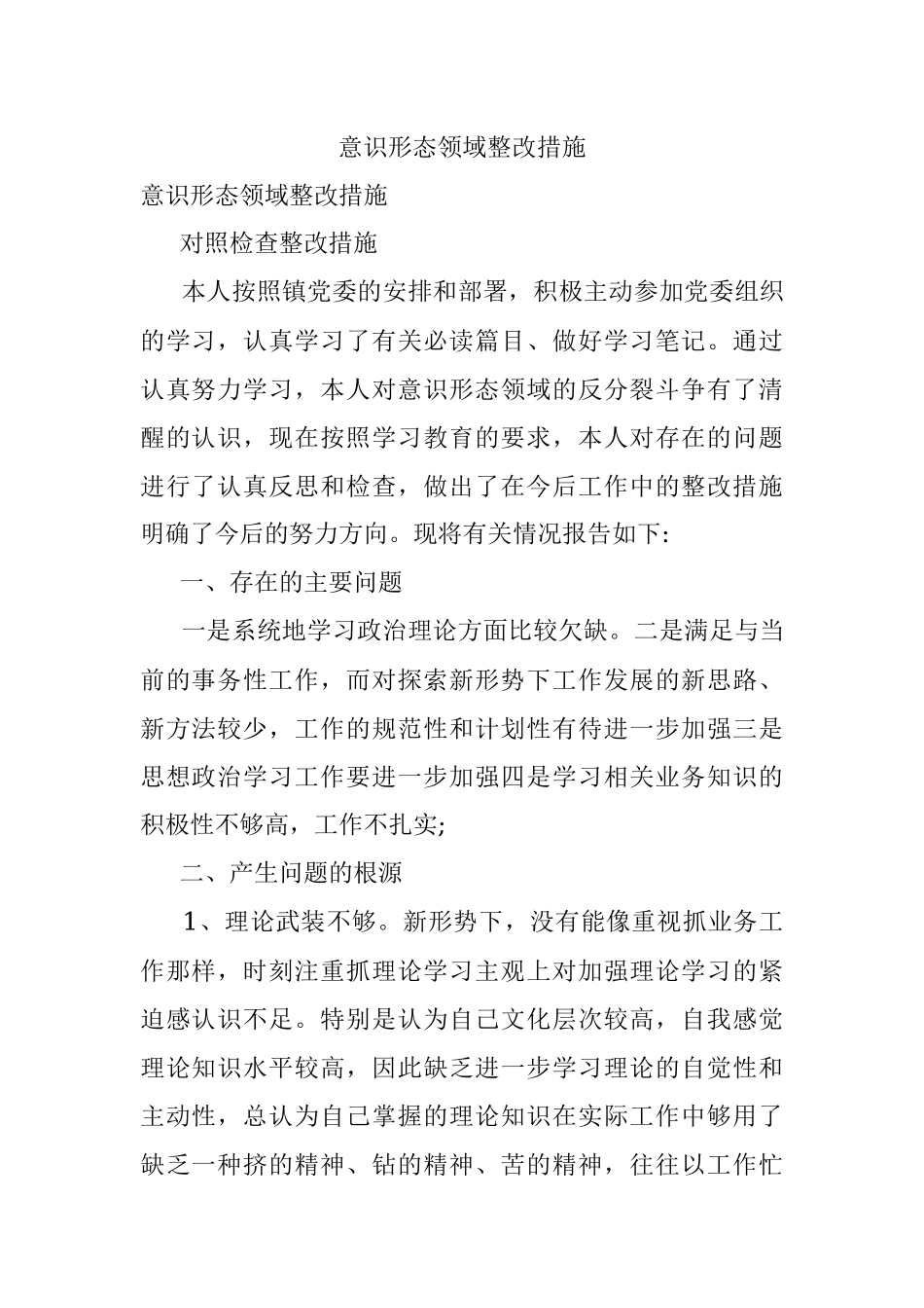 意识形态领域整改措施.docx_第1页