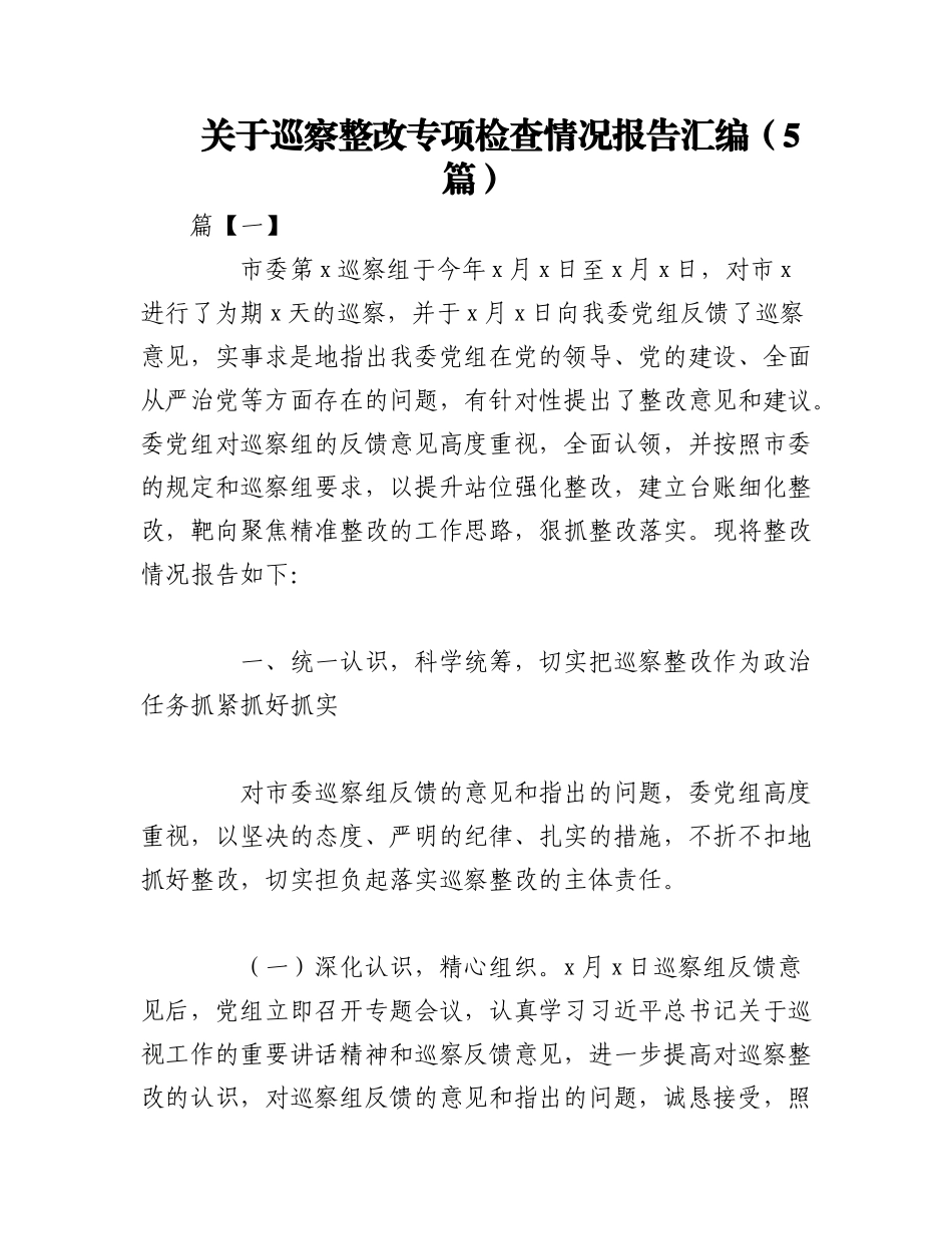 2023年（5篇）关于巡察整改专项检查情况报告汇编.docx_第1页