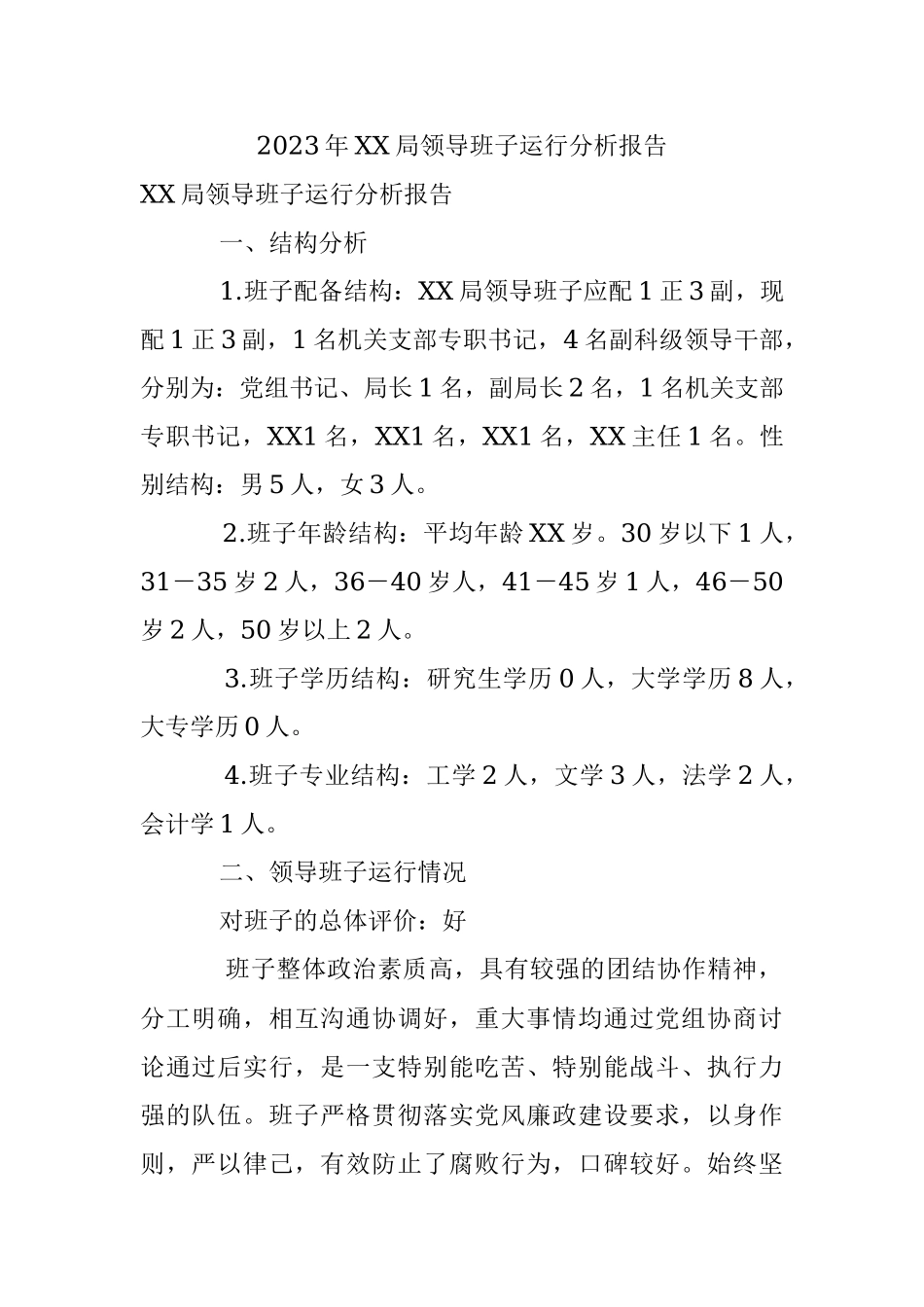2023年XX局领导班子运行分析报告.docx_第1页