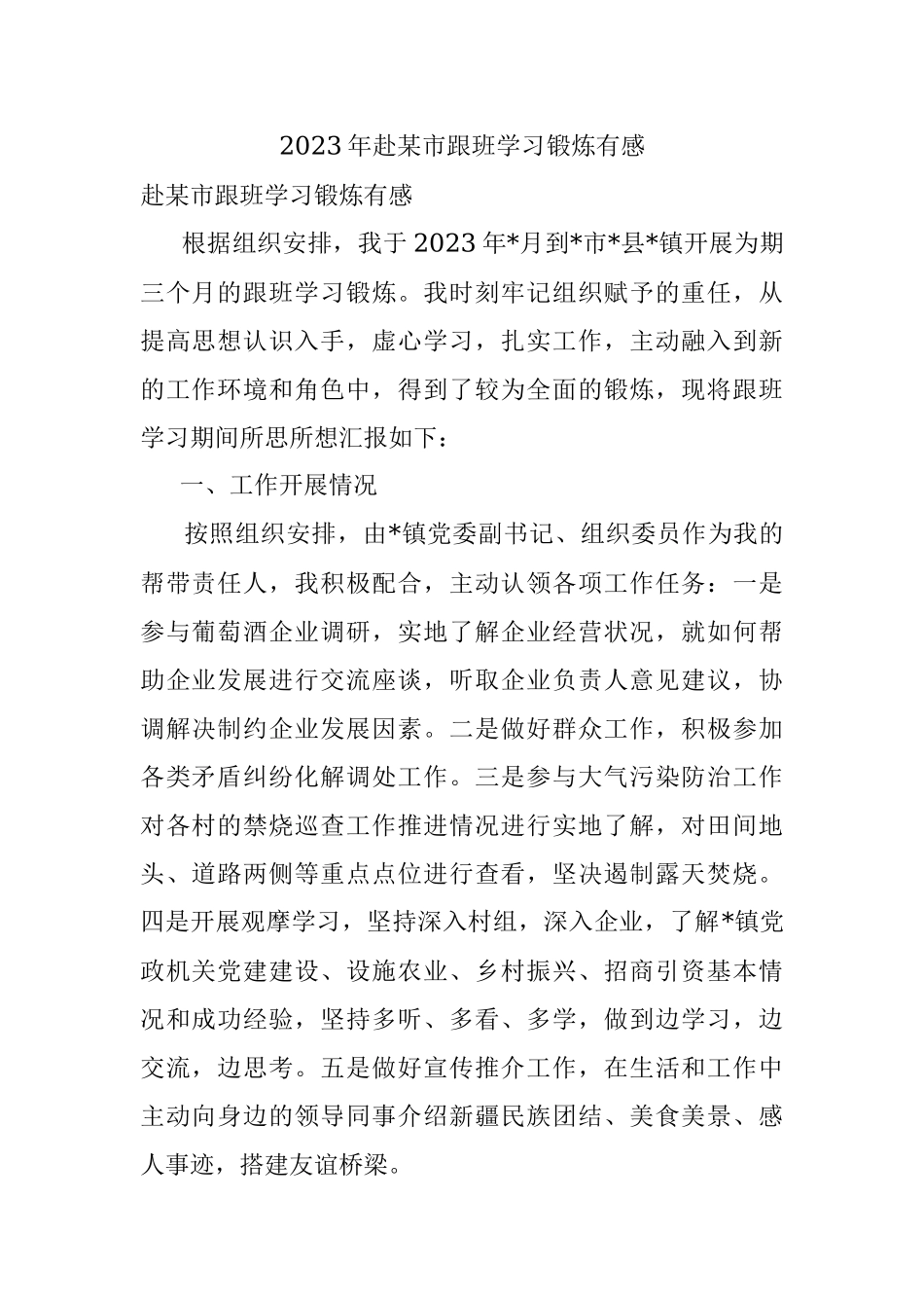 2023年赴某市跟班学习锻炼有感.docx_第1页