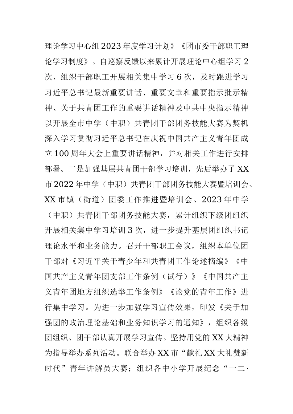 2023年关于共青团XX市委员会关于巡察整改进展情况的报告.docx_第2页