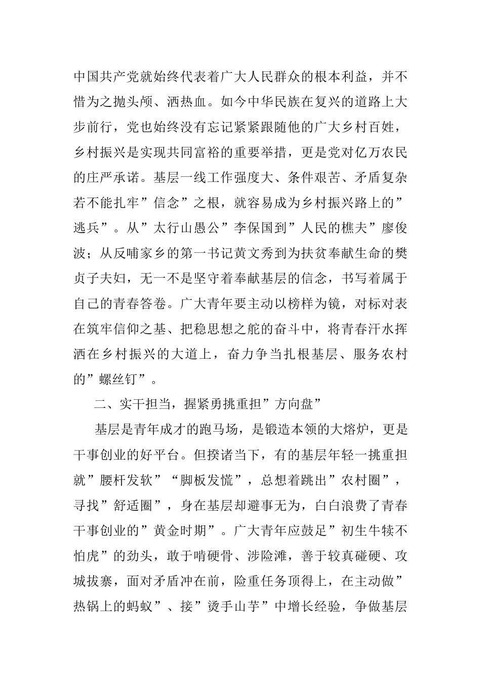 2023年交流研讨发言：践行回信精神助力乡村振兴用青春书写新时代华彩篇章.docx_第2页