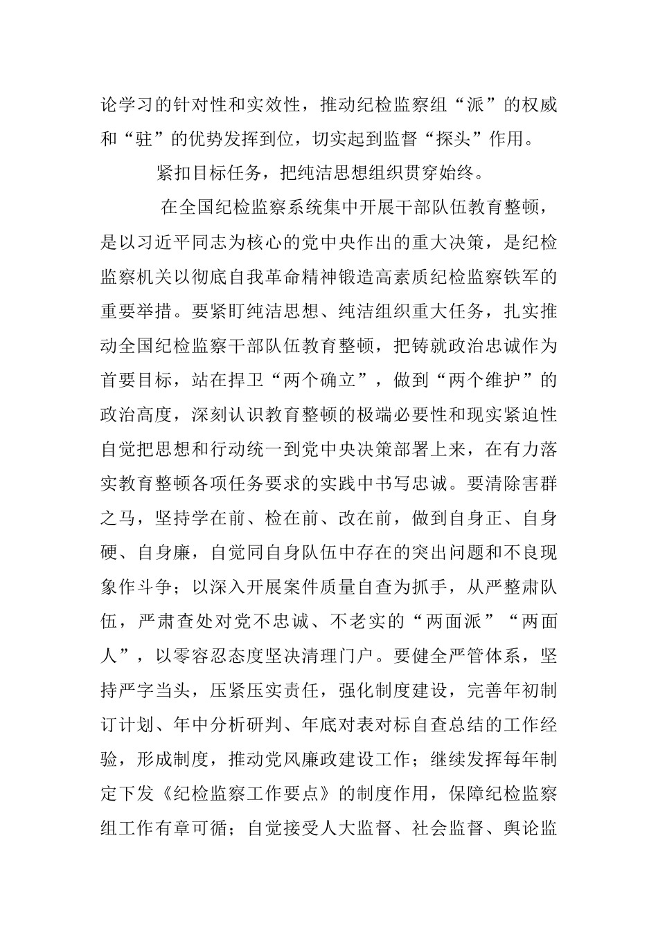 2023年派驻宣传部纪检监察组长教育整顿发言：自觉接受革命性锻造和精神洗礼.docx_第2页