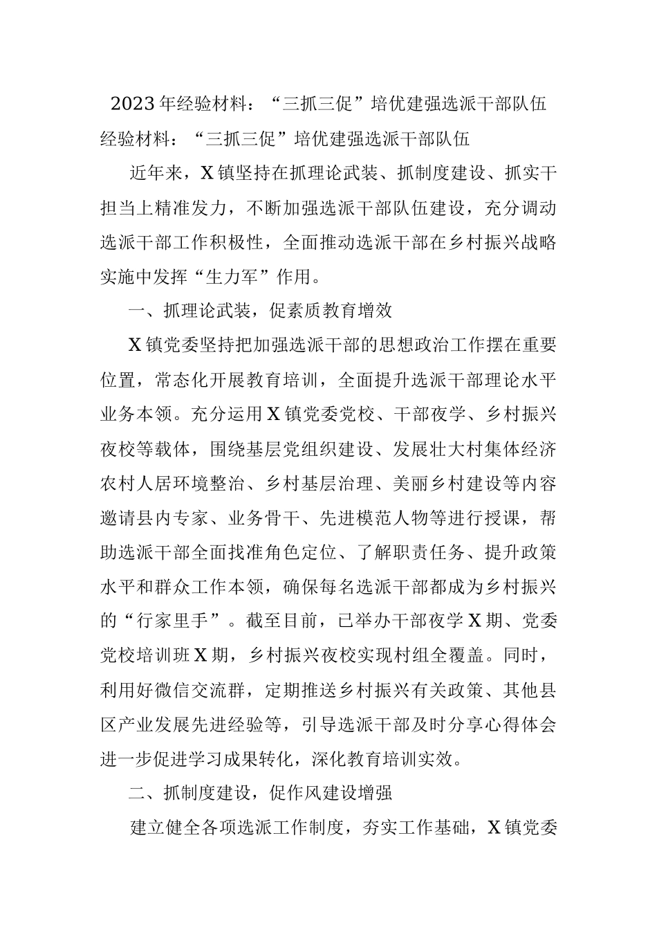 2023年经验材料：“三抓三促”培优建强选派干部队伍.docx_第1页
