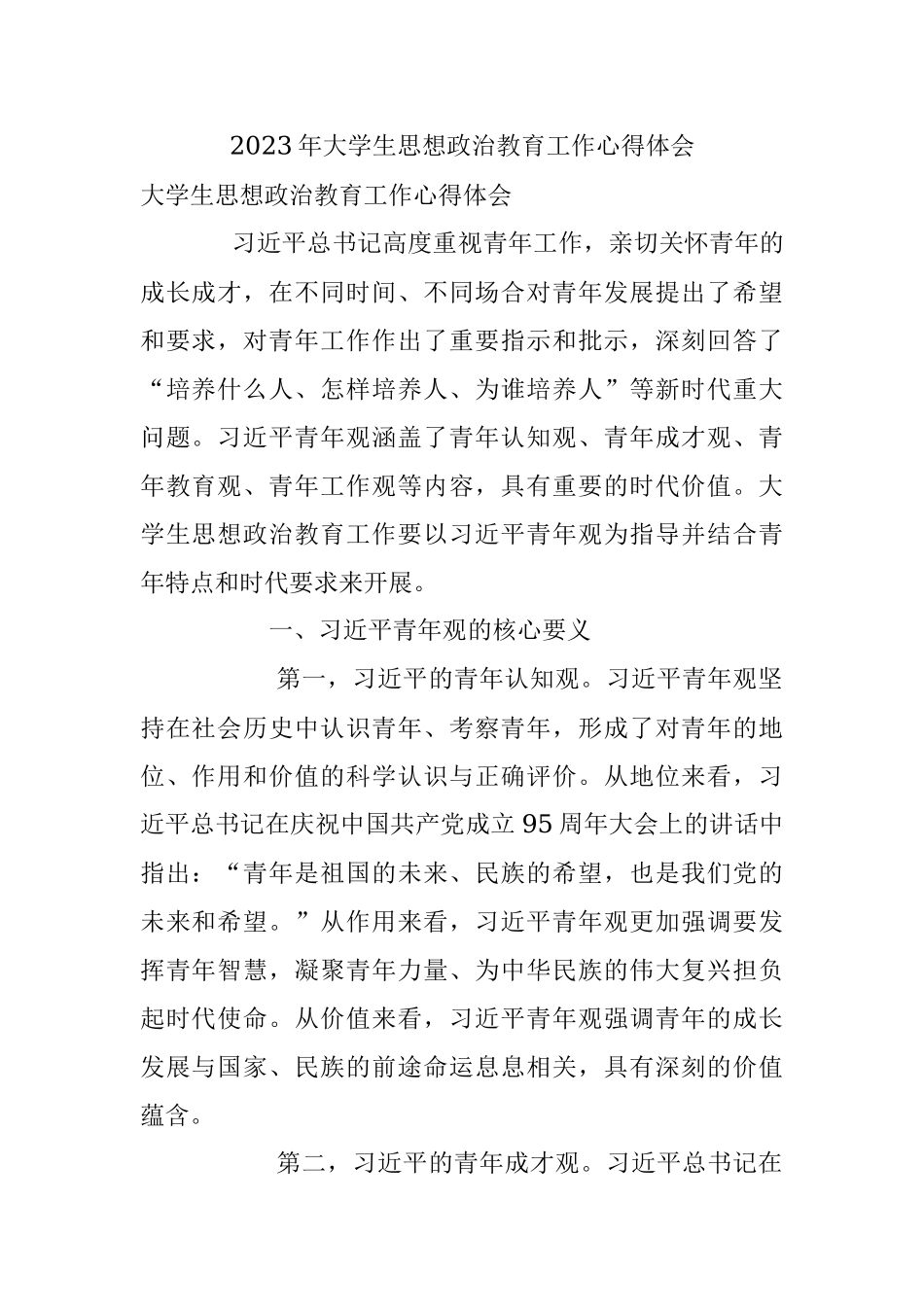 2023年大学生思想政治教育工作心得体会.docx_第1页