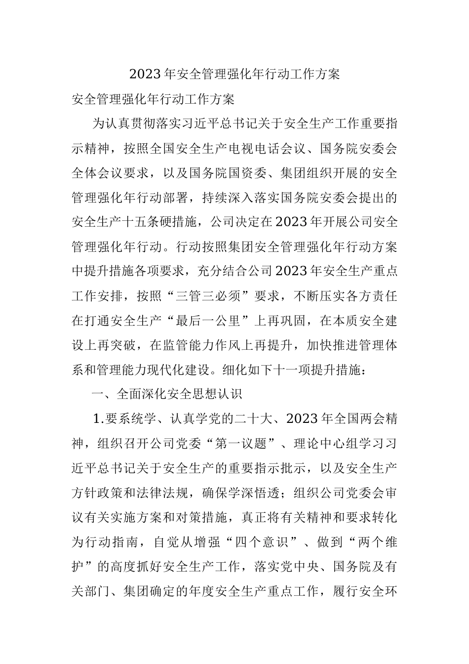 2023年安全管理强化年行动工作方案_1.docx_第1页