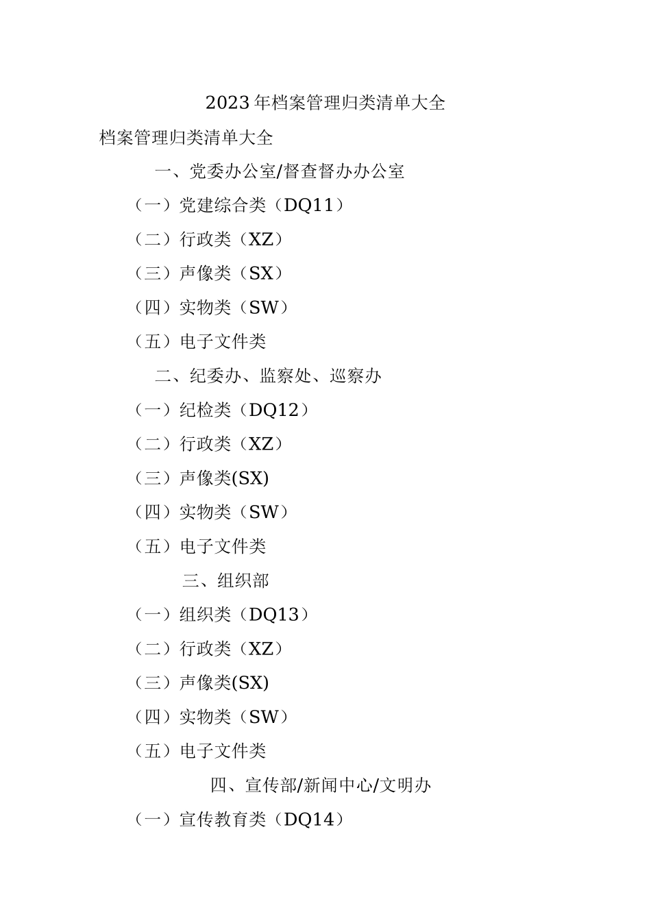 2023年档案管理归类清单大全.docx_第1页