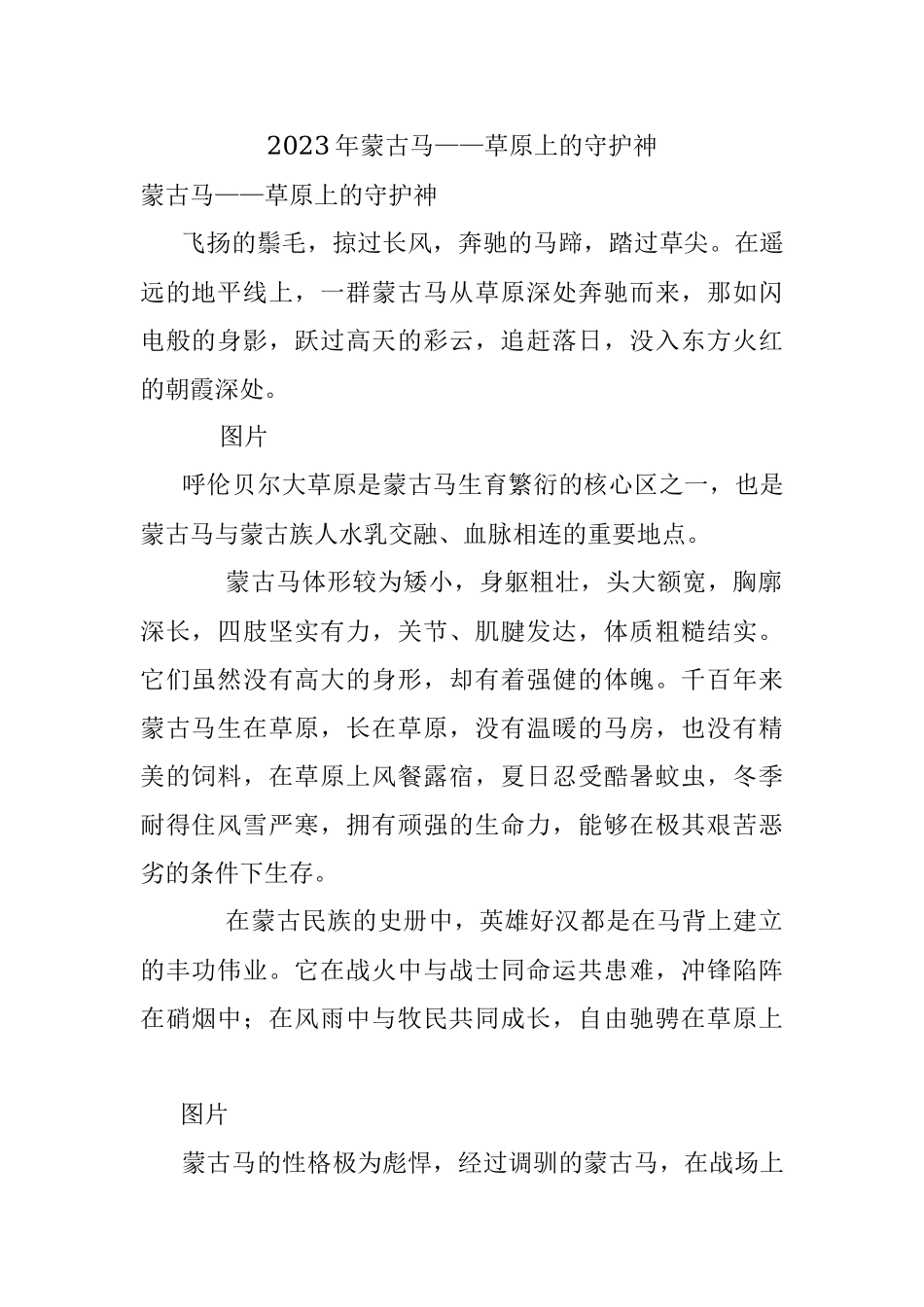 2023年蒙古马——草原上的守护神.docx_第1页