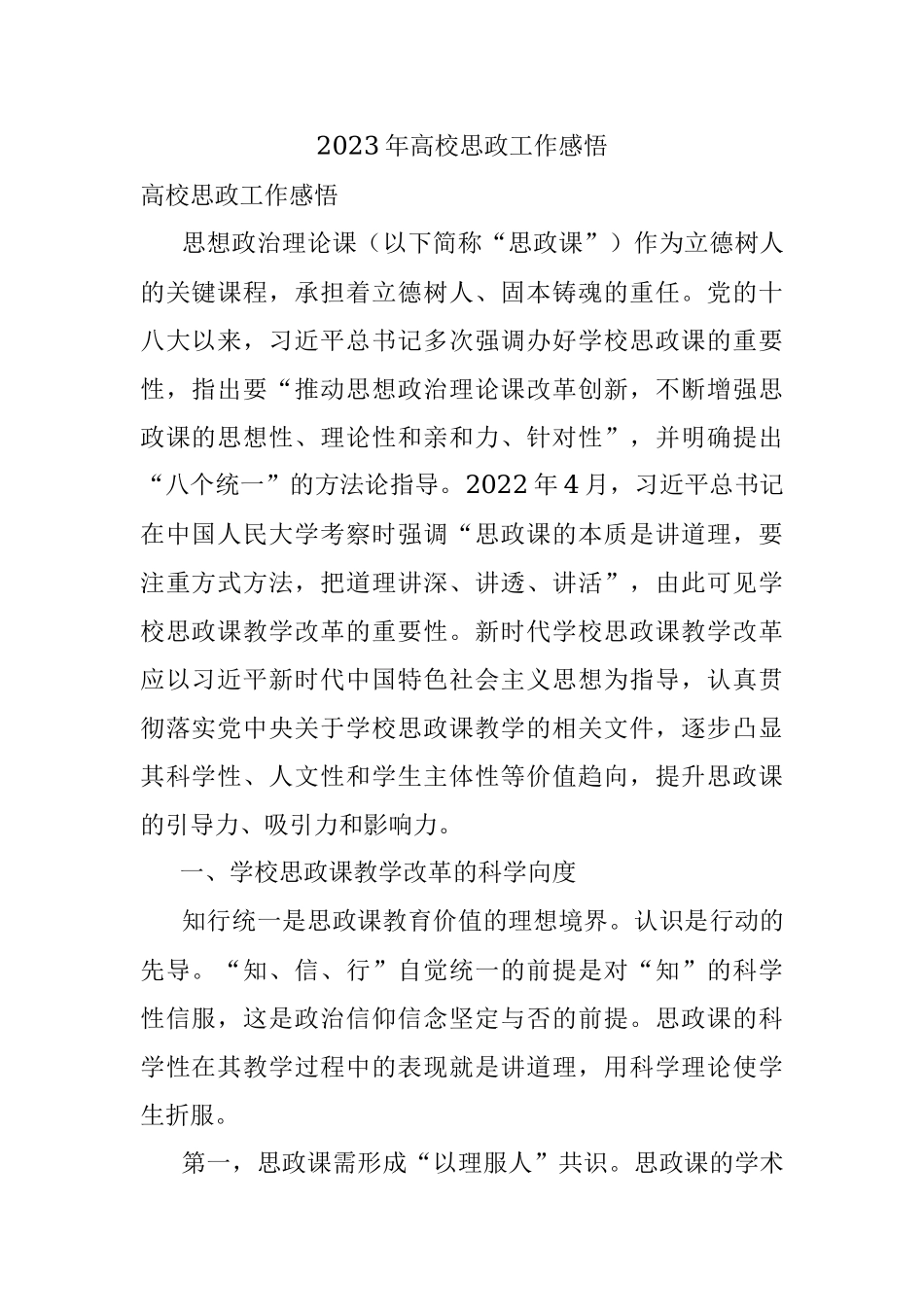 2023年高校思政工作感悟.docx_第1页