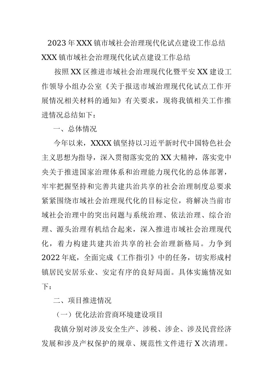 2023年XXX镇市域社会治理现代化试点建设工作总结.docx_第1页