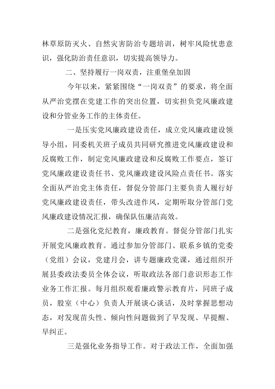 2023年政法委书记履行一岗双责落实述责述廉制度的情况汇报.docx_第2页