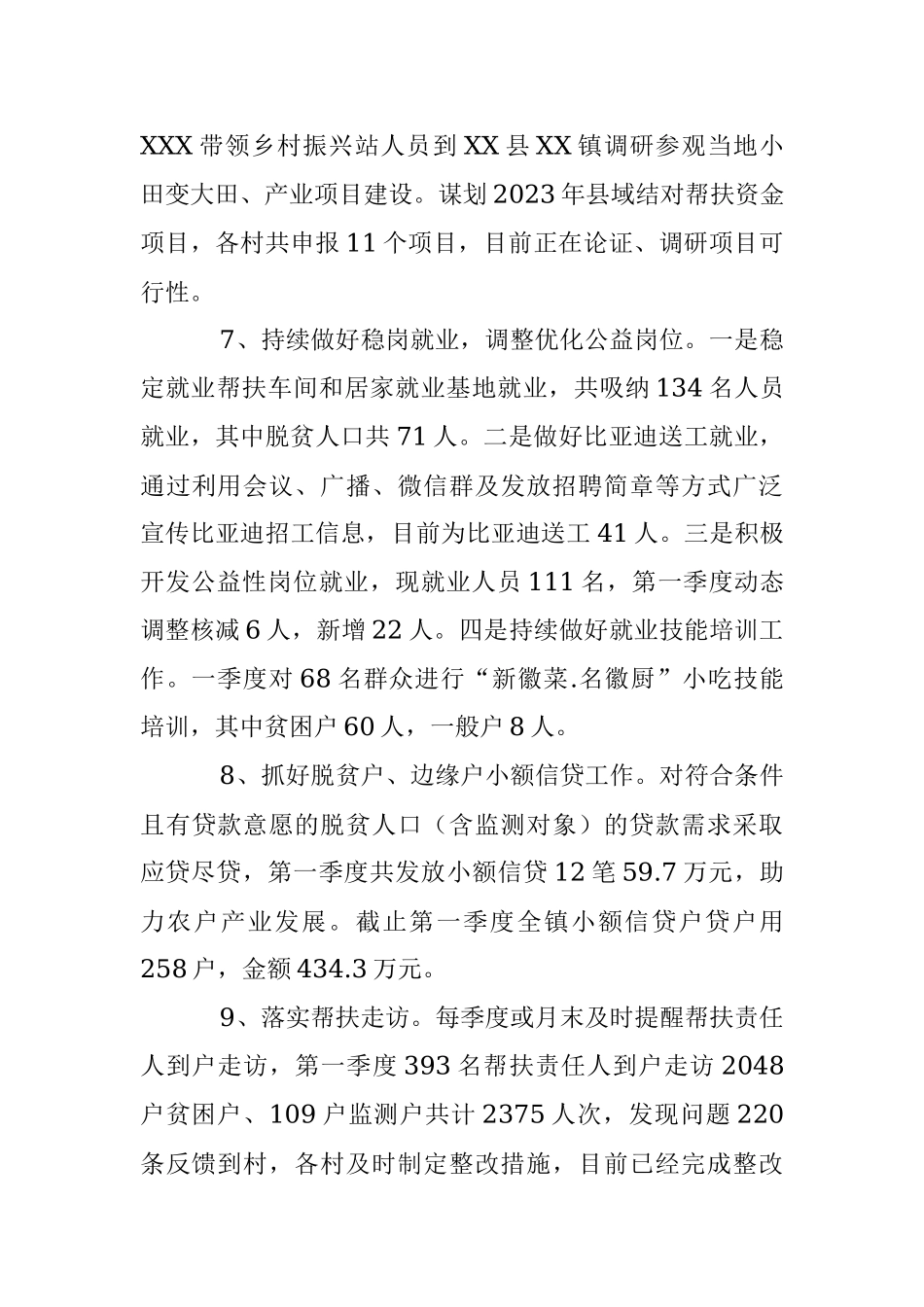 2023年第一季度XX镇巩固拓展同乡村振兴有效衔接工作总结.docx_第3页